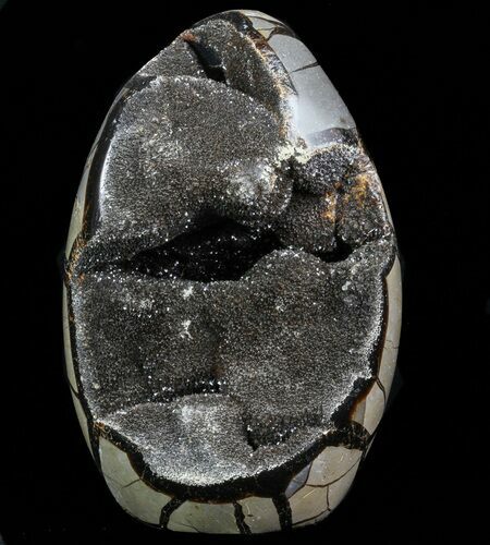 Polished Septarian Geode Sculpture - Black Crystals #73141